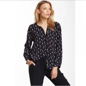 Joie "Purine" Silk Blouse in Champagne Flute Novelty Print, Size L, EUC